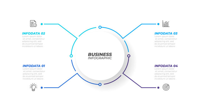 Thin line Infographic element with circle shape for brochure. Business concept with 4 options, steps or processes. Vector illustration.
