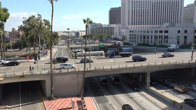 Downtown Los Angeles traffic on the 101 freeway time-lapse