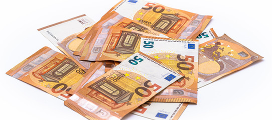 Obraz na płótnie Canvas Euro cash money notes isolated on white background.