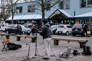 View of public market on Granville island in Vancouver city