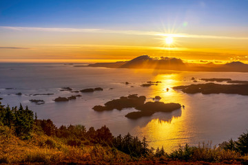 Sunset over Ocean, Islands, Reflected sunlight 