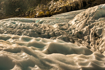 Heli Hiking on the glistening ice of Fox Glacier high up in the Southern Alps of New Zealand