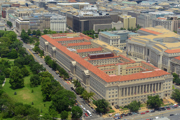 US Department of Commerce building aerial view from Washington Monument in Washington, District of...
