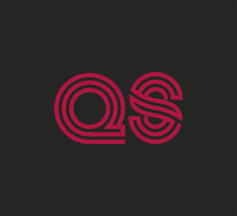 Initial two letter red line shape logo on black vector QS