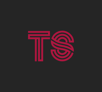 Initial two letter red line shape logo on black vector TS