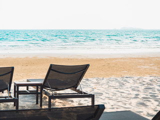 Beach chairs alongside the sea,  Rayong Thailand