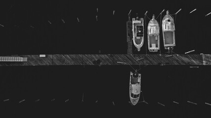 Overhead of Docked Boats to Set The Scene Black and White