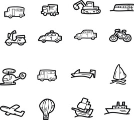 The doodle vehicle icon set.