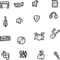 The doodle music icon set.