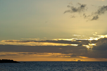 Sunset over Waimea beach on Oahu island, Hawaii