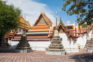 Stupas in Wat Pho(The Temple of the Reclining Buddha) in Bangkok , Famous temple in Thailand .