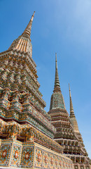 Stupas in Wat Pho(The Temple of the Reclining Buddha) in Bangkok , Famous temple in Thailand .