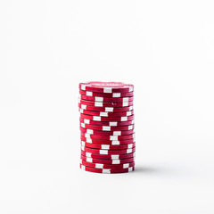 red poker chips on white background isolate