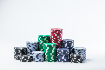 Poker chips on white background isolate