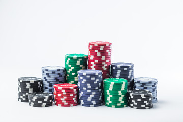 Poker chips on white background isolate