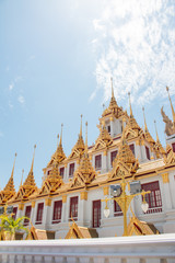Fototapeta premium Wat Ratchanatdaram or Loha Prasat the only metal castle in the world still in Bangkok, Thailand.
