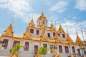 Fototapeta premium Wat Ratchanatdaram or Loha Prasat the only metal castle in the world still in Bangkok, Thailand.