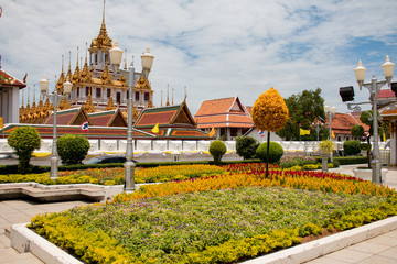 Wat Ratchanatdaram or Loha Prasat the only metal castle in the world still in Bangkok, Thailand.