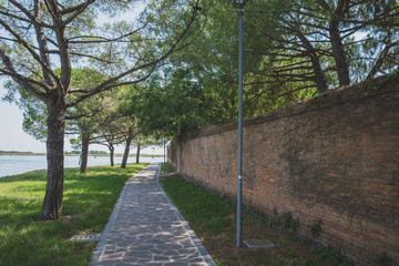 Street on island of Mazzorbo, near Burano, Venice, Italy