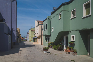 Fototapeta na wymiar Colourful houses on island of Mazzorbo, close to Burano, Venice, Italy