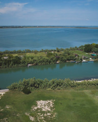 View of island of Torcello and lagoon, from bell tower of Cathedral of Santa Maria Assunta, Torcello, Venice, Italy