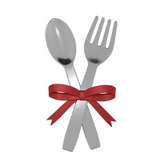 スプーンとフォーク背景3DCGの画像