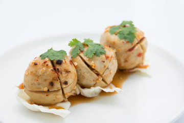 Meatball pork isolated on white background.