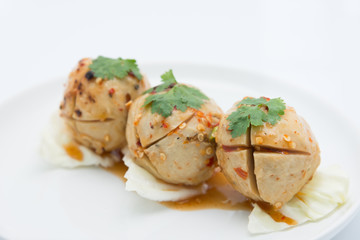 Meatball pork isolated on white background.