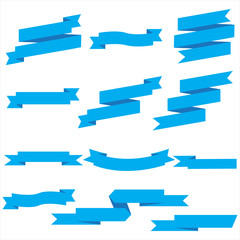 Blue Ribbon Set In Isolated For Celebration Banner White Background, Vector Illustration