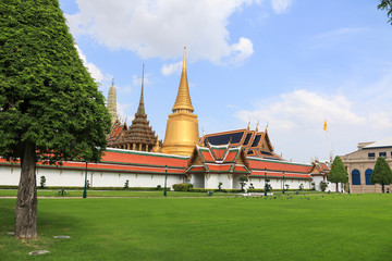 Grand palace and Wat phra keaw or Temple of the Emerald Buddha  is one of the most important Buddhist temples, Bangkok, Thailand 