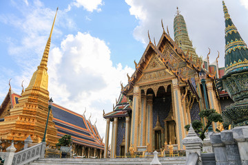 Grand palace and Wat phra keaw or Temple of the Emerald Buddha  is one of the most important Buddhist temples, Bangkok, Thailand 