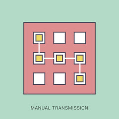 Manual Transmission icon flat. Red and green color with outline concept.