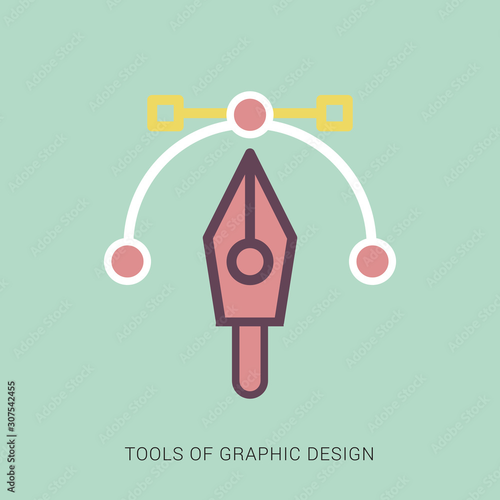Fototapete pen tool. vector computer graphics. the curve control points. red and green color with outline conce