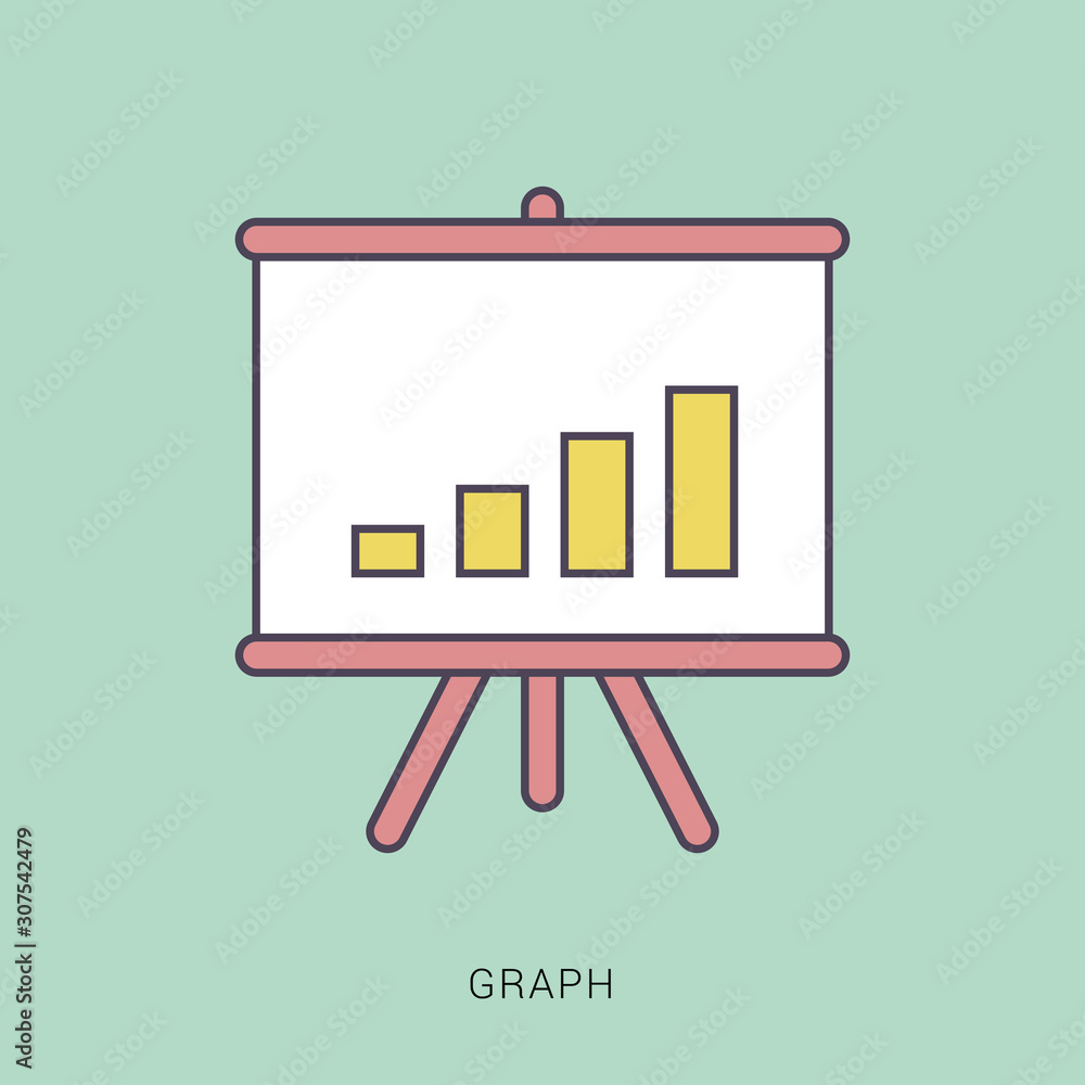 Poster office board with charts and diagrams vector illustration. red and green color with outline concept.