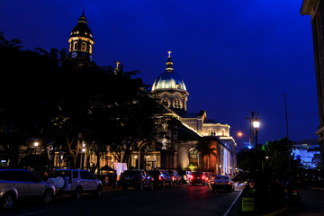 Fototapeta na wymiar Night view in front of Manila Cathedral, Manila, Philippines, Nov 10, 2019