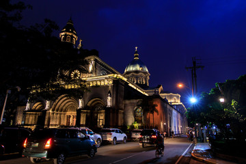 Fototapeta na wymiar Night view in front of Manila Cathedral, Manila, Philippines, Nov 10, 2019