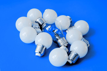 LED lamps on Color of the year 2020 Classic Blue background.