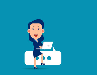 Conversation concept. Business with laptop and bubble talk.