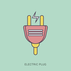 Electric plug icon. Vector illustration. Red and green color with outline concept.