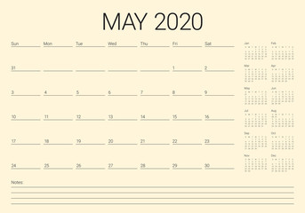 May 2020 desk calendar vector illustration