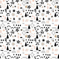 Winter abstract vector pattern background, hand drawn elements