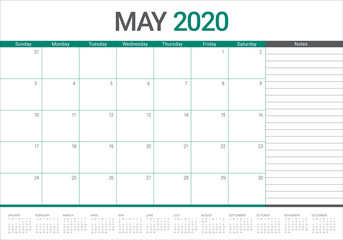 May 2020 desk calendar vector illustration