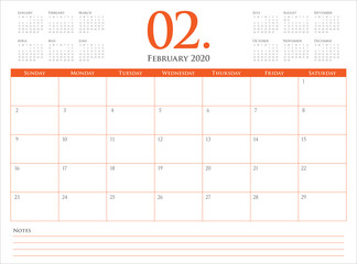 February 2020 desk calendar vector illustration
