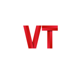 Initial two letter red 3D logo vector VT