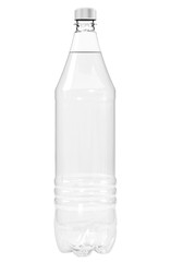 Closed bottle plastic of drinking water isolated on white background. New plastic bottle with closed lid, filled with water, isolated on white background