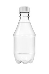 Closed bottle plastic of drinking water isolated on white background. New plastic bottle with closed lid, filled with water, isolated on white background