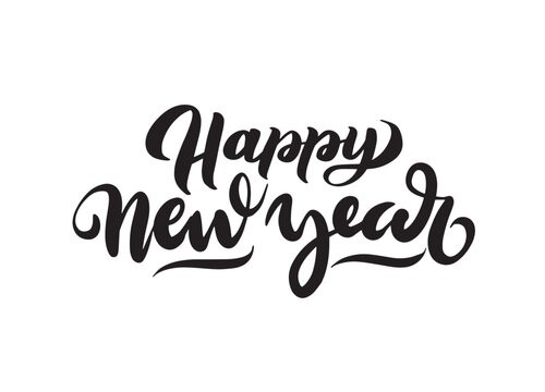 Happy new year brush hand lettering, isolated on white background. Vector illustration. Can be used for holidays festive design