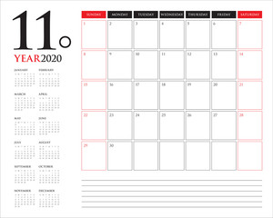 November 2020 desk calendar vector illustration
