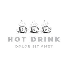 All kind of hot drink in cup logo design - tea, coffee, and milk