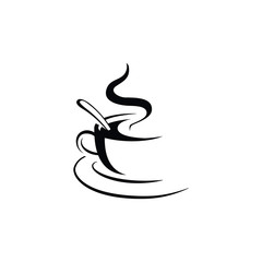 Coffee or tea cup with teaspoon and hot drink icon or logo design template